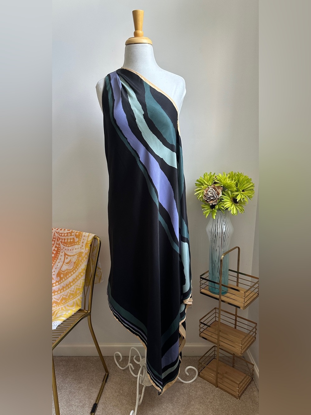 RACHEL Rachel Roy Black Dress with Teal, Mint & Beige Trim